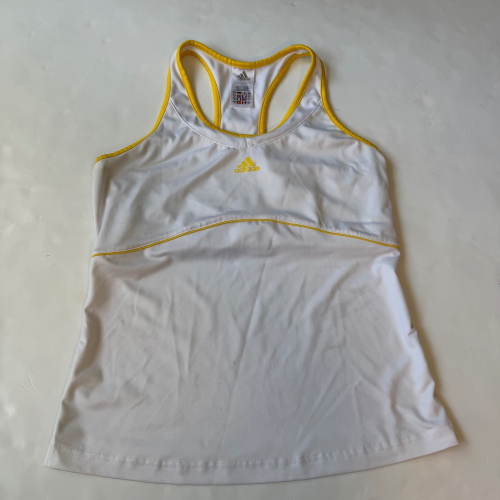 Vintage y2k Adidas Climalite Racerback Tank Top White Yellow Shelf Bra blokette